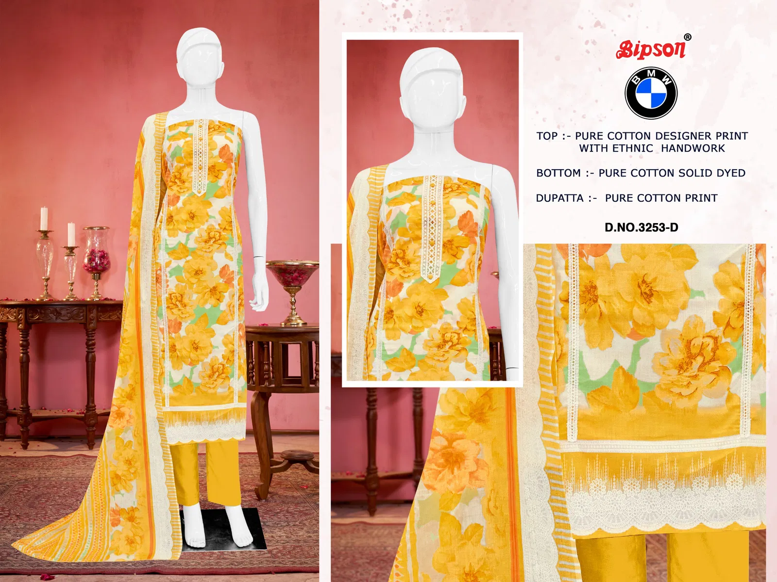 Bmw 3253 By Bipson Pure Cotton Printed Dress Material Exporters In India